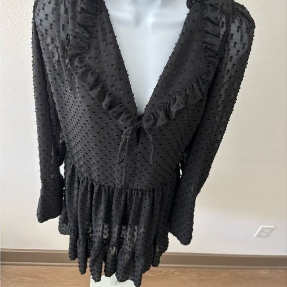 H & M Tunic 10 Tiered Polka Dot Ruffle Sheer Whimsigoth Fairy Boho Chic Festival - Picture 10 of 12